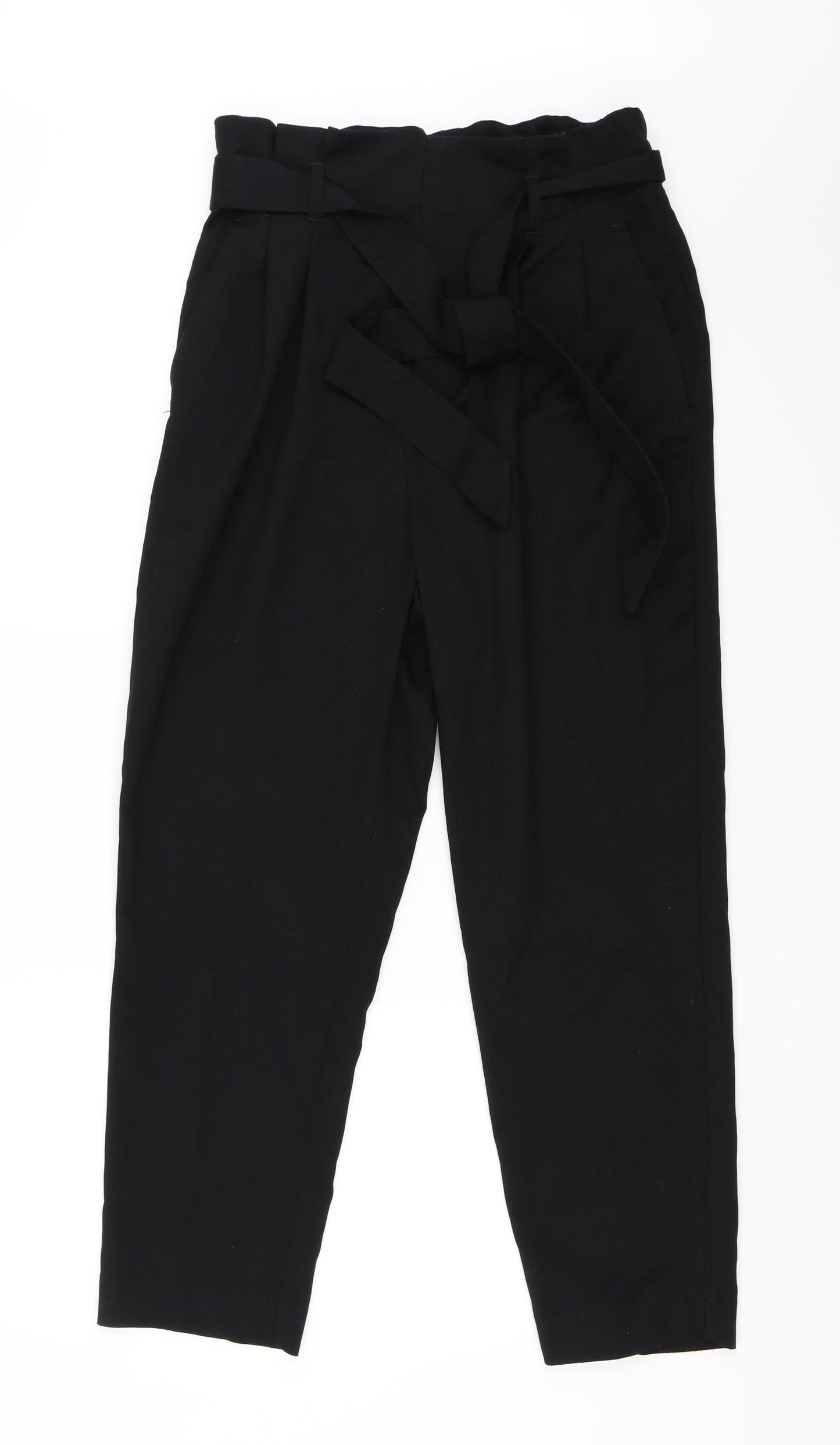 H&M Womens Black   Carrot Trousers Size 12 L26 in - Paperbag Trousers Tie Waist