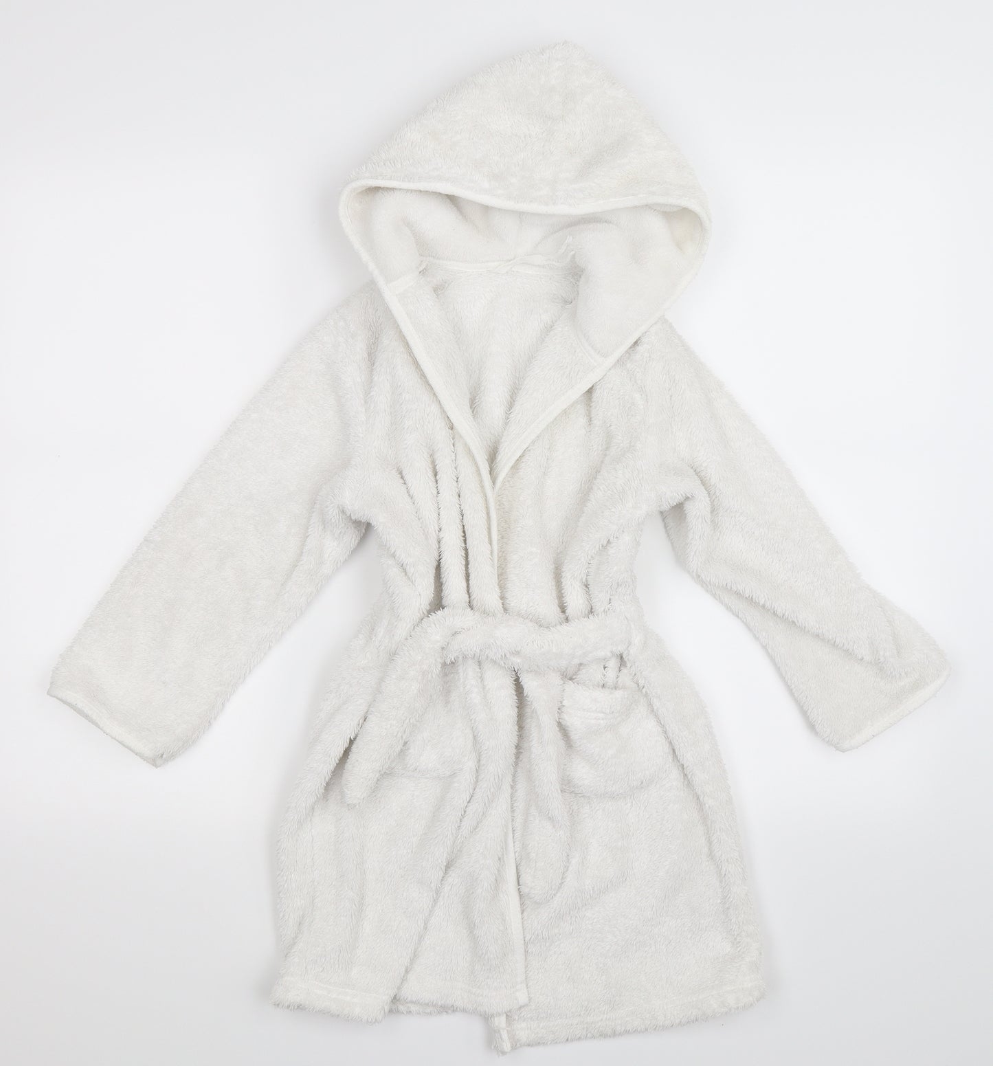 Marks and Spencer Girls White Solid Fleece Kimono Robe Size 5-6 Years