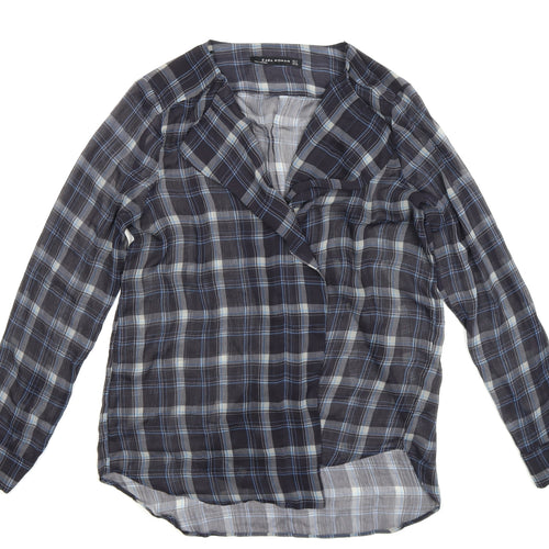 Zara Womens Blue Check  Basic Button-Up Size M