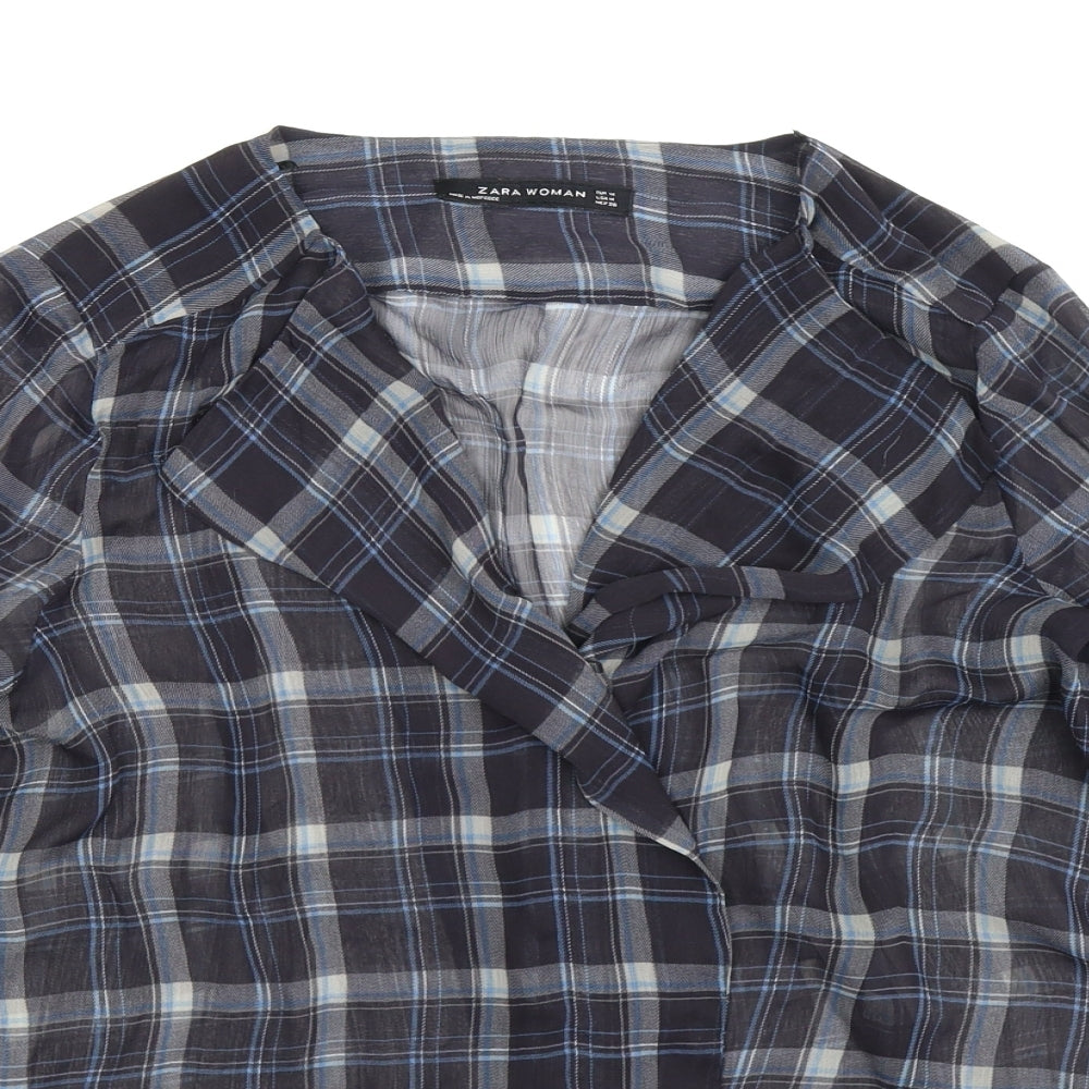 Zara Womens Blue Check  Basic Button-Up Size M