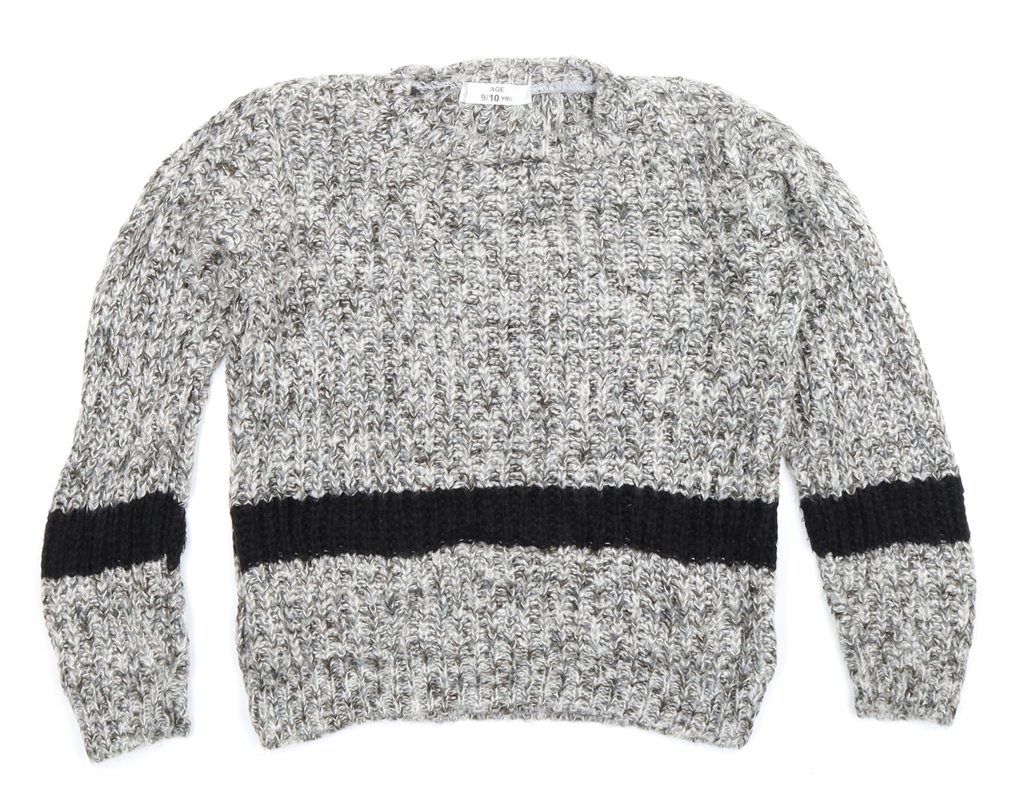 Preworn Boys Grey Striped Knit Pullover Jumper Size 9-10 Years