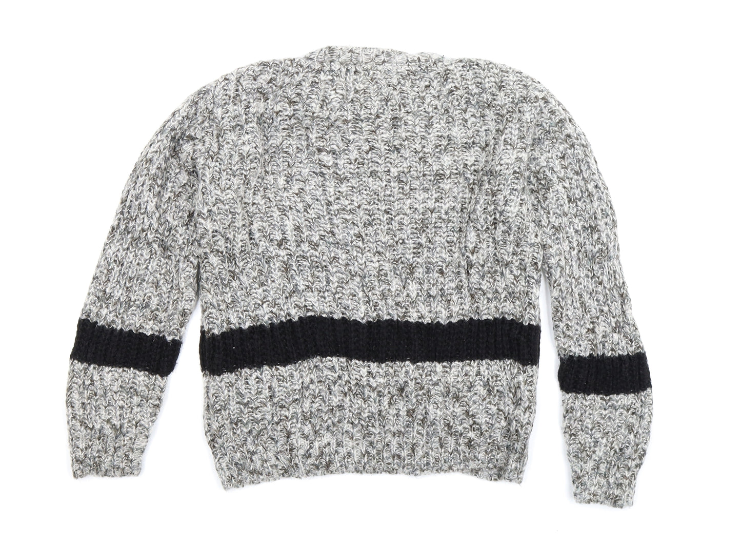 Preworn Boys Grey Striped Knit Pullover Jumper Size 9-10 Years