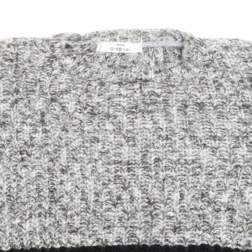 Preworn Boys Grey Striped Knit Pullover Jumper Size 9-10 Years