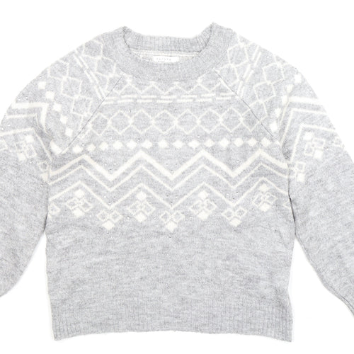 Papaya Womens Grey Geometric Knit Pullover Jumper Size S