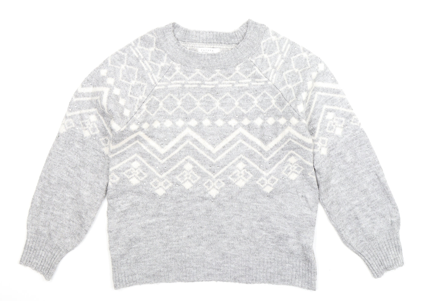 Papaya Womens Grey Geometric Knit Pullover Jumper Size S