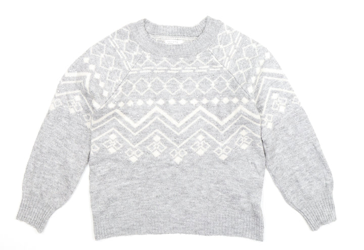 Papaya Womens Grey Geometric Knit Pullover Jumper Size S