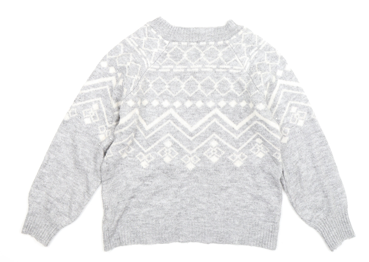 Papaya Womens Grey Geometric Knit Pullover Jumper Size S