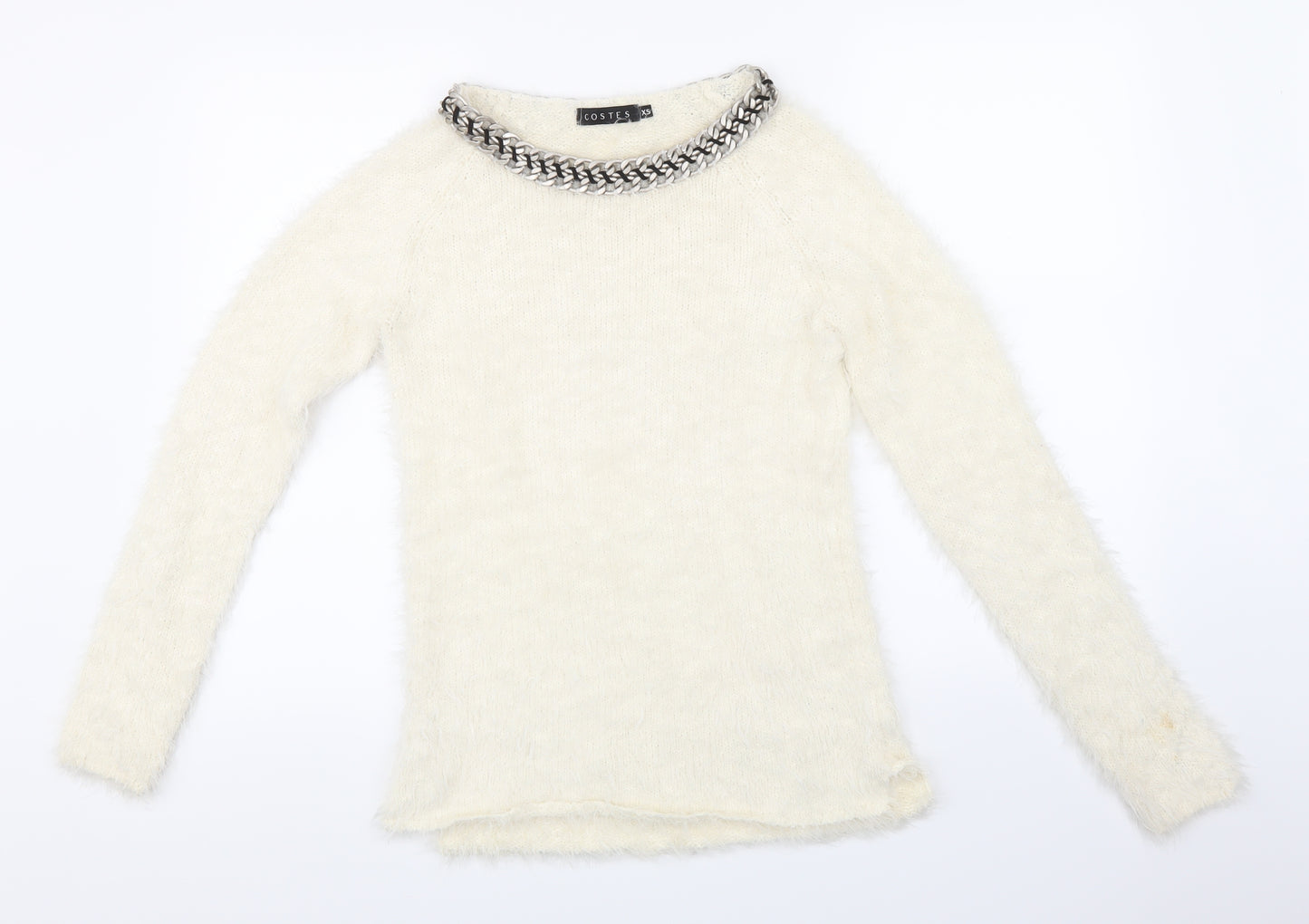 Costes Womens White  Knit Pullover Jumper Size XS  - Fluffy