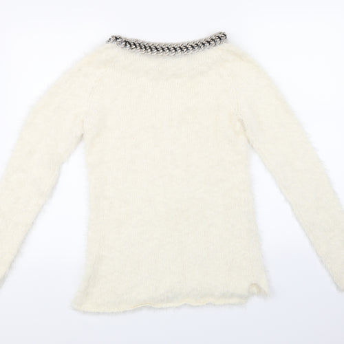 Costes Womens White  Knit Pullover Jumper Size XS  - Fluffy