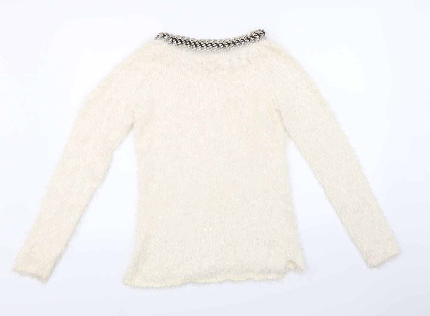 Costes Womens White  Knit Pullover Jumper Size XS  - Fluffy
