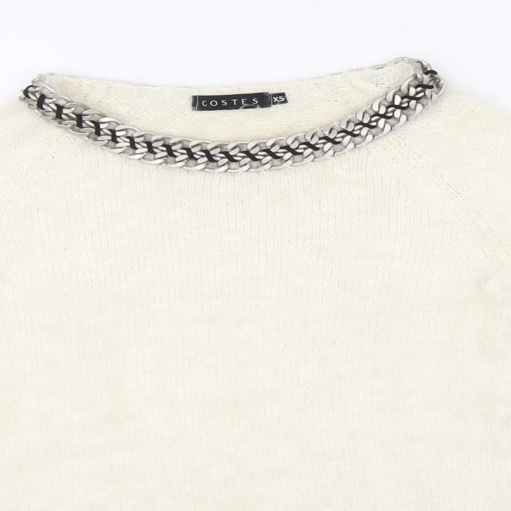 Costes Womens White  Knit Pullover Jumper Size XS  - Fluffy
