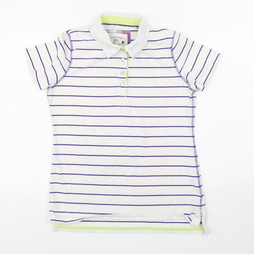 Marks and Spencer Womens White Striped  Basic T-Shirt Size 10
