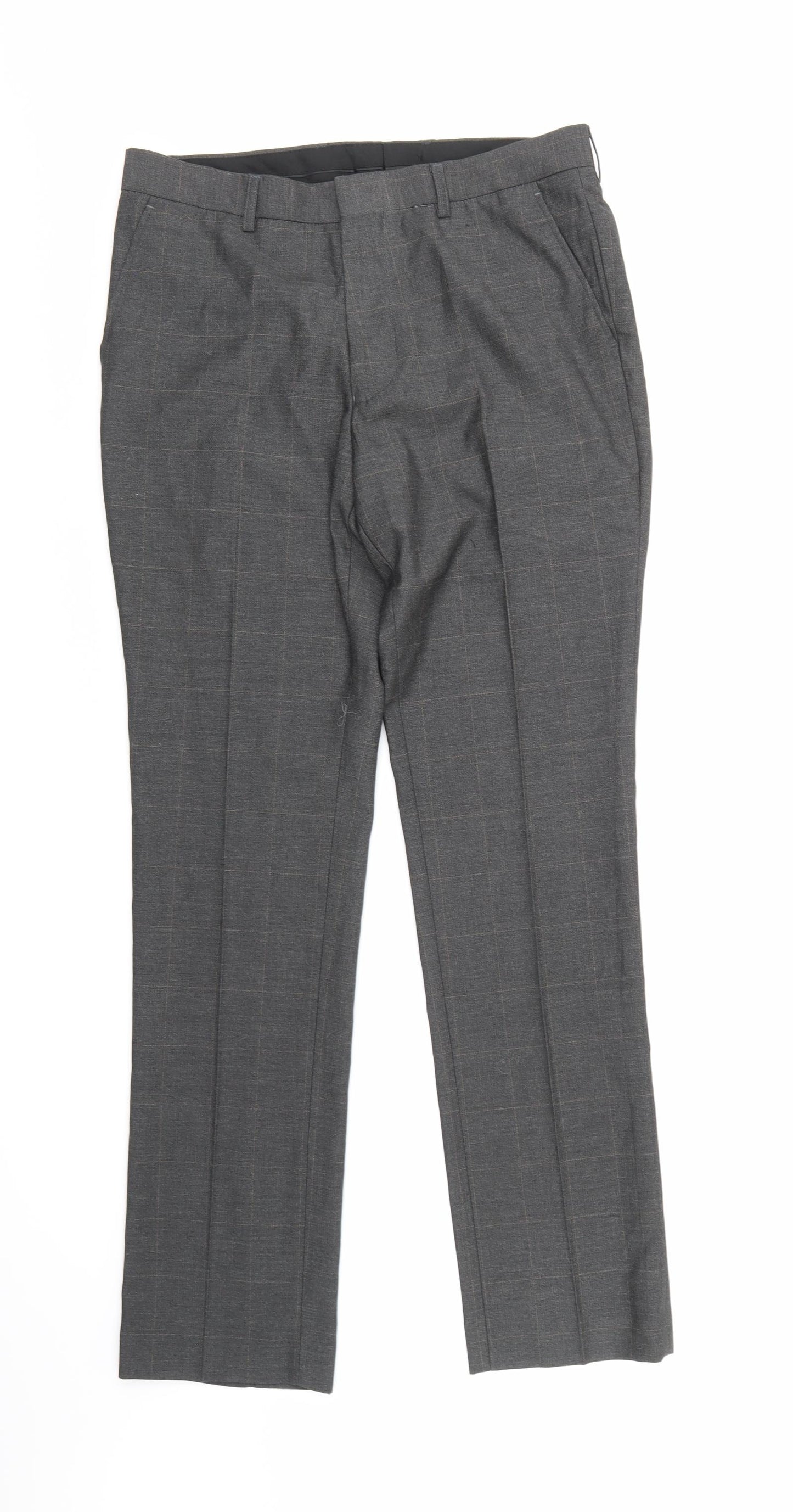 Star Wish Mens Grey Check  Trousers  Size L L29 in