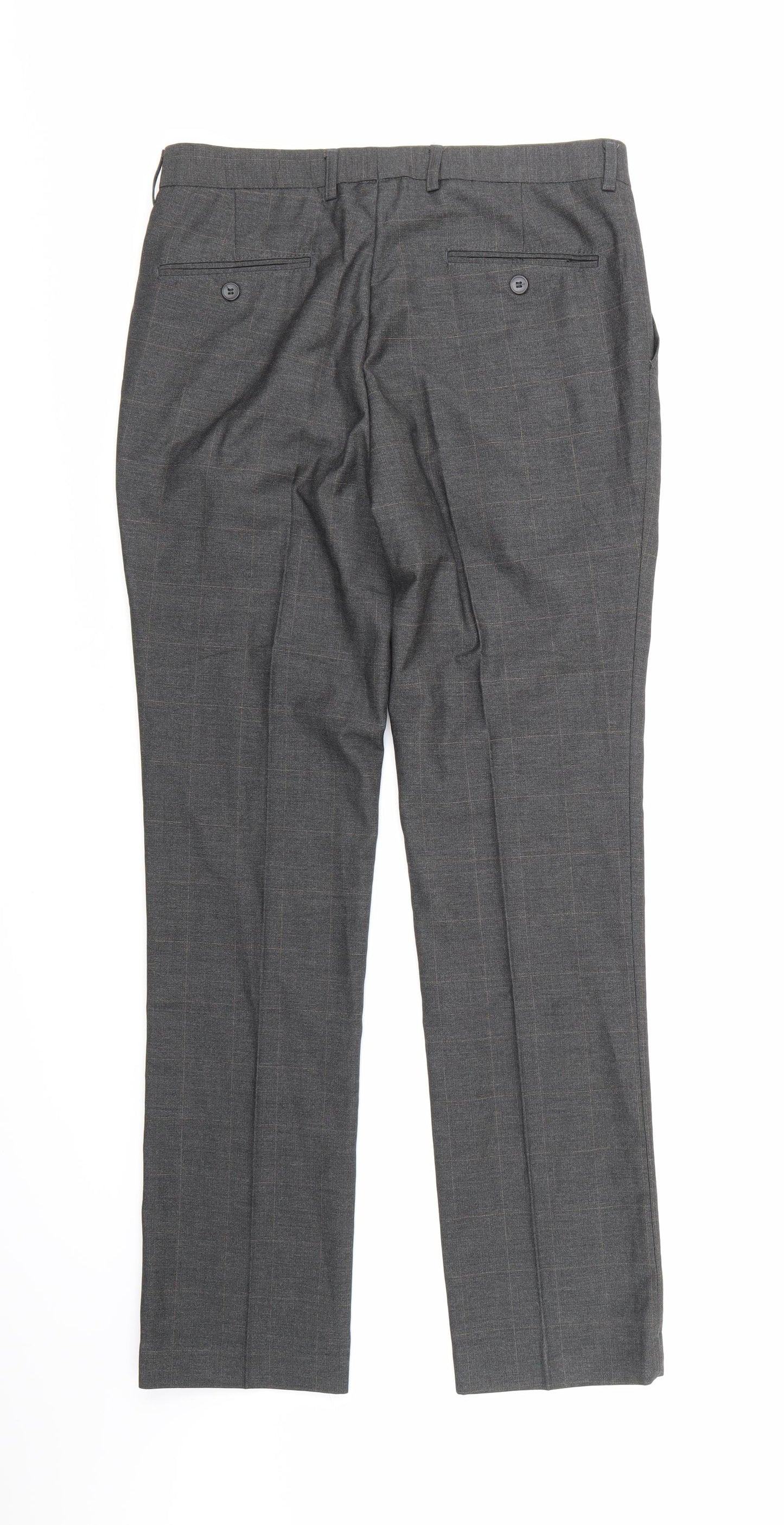 Star Wish Mens Grey Check  Trousers  Size L L29 in