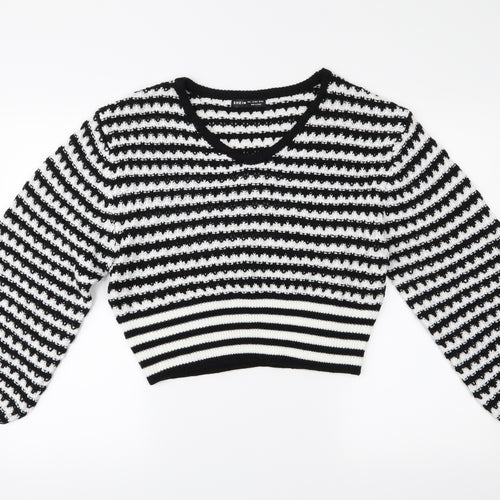 SheIn Womens Black Striped  Pullover Jumper Size L