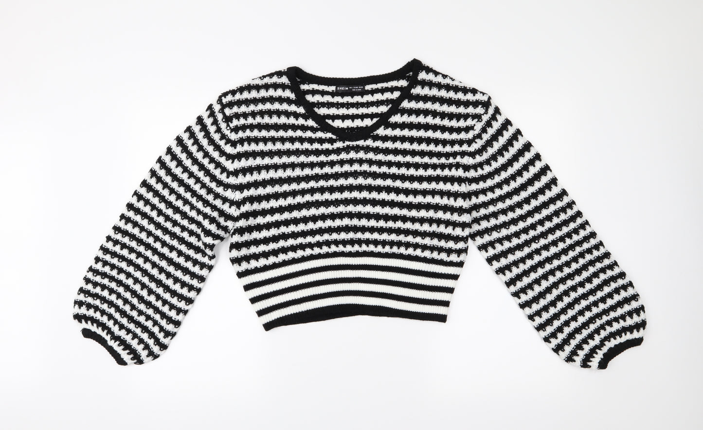 SheIn Womens Black Striped  Pullover Jumper Size L