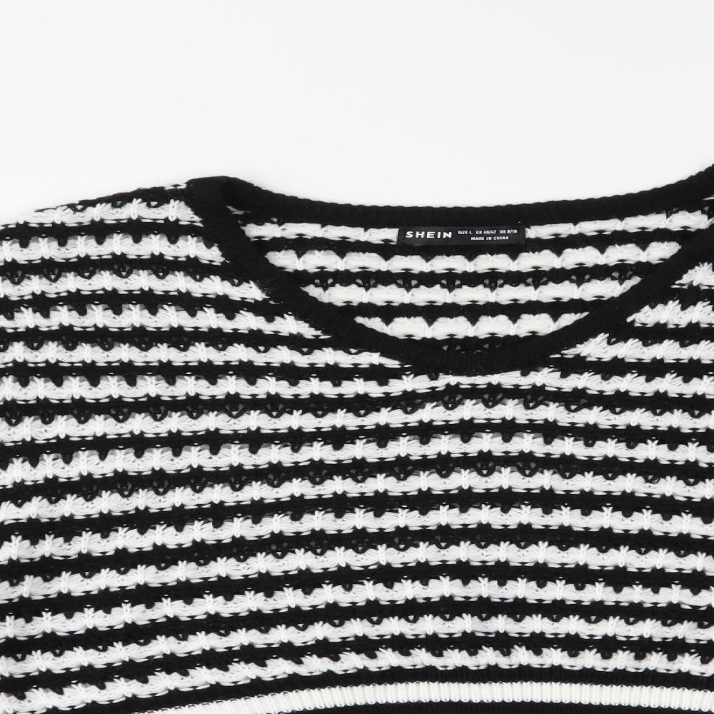 SheIn Womens Black Striped  Pullover Jumper Size L