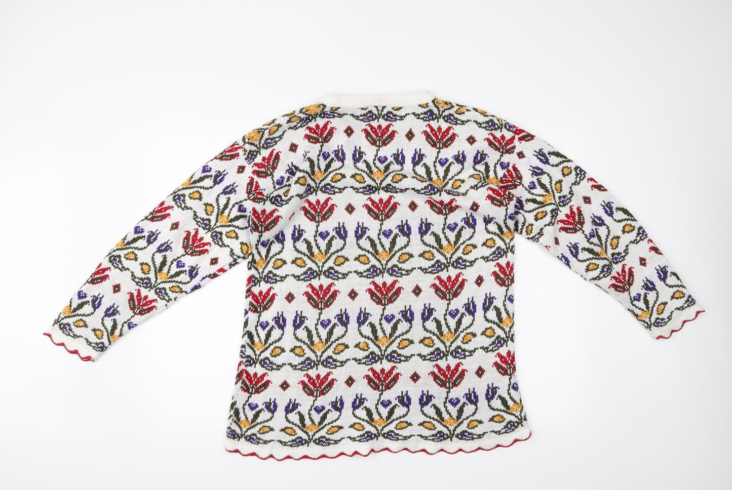 quality knitwear collection Womens White Floral  Pullover Jumper Size M