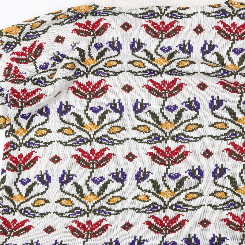 quality knitwear collection Womens White Floral  Pullover Jumper Size M