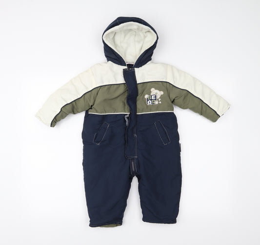 Front view of antartica Baby Blue Babygrow One-Piece, size 18, Months