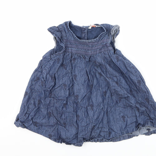 John Lewis Girls Blue Floral Denim A-Line  Size 9-12 Months