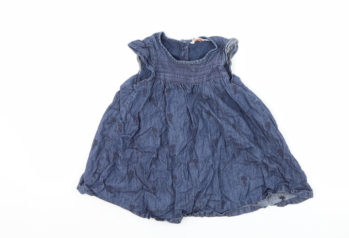John Lewis Girls Blue Floral Denim A-Line Size 9-12 Months
