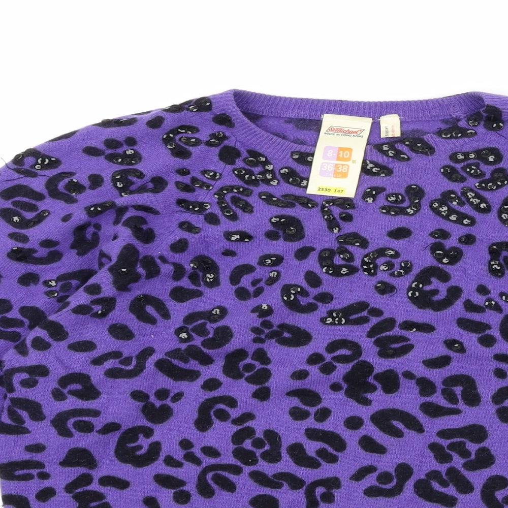 St Michael Womens Purple Animal Print  Pullover Jumper Size 8