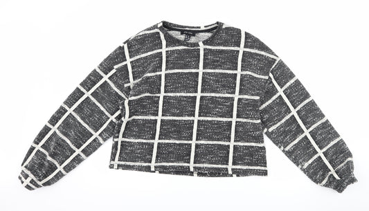 New Look Womens Black Check  Pullover Sweatshirt Size M