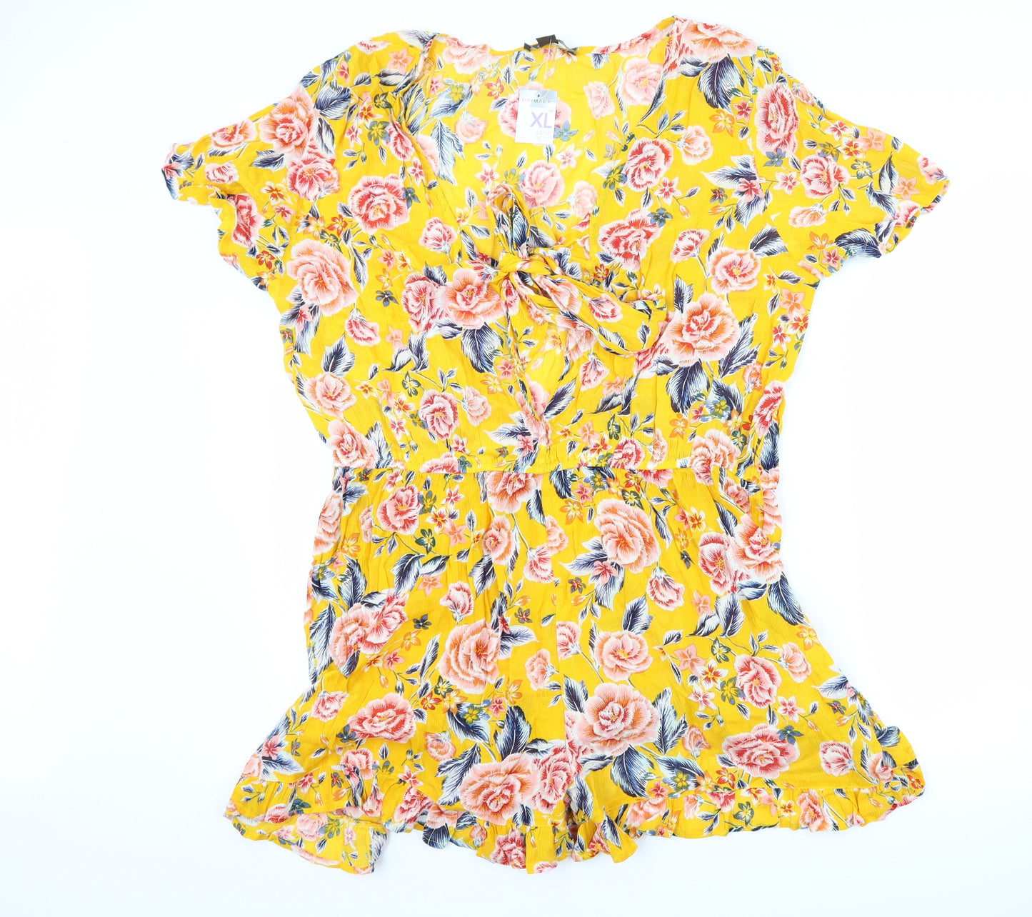 Primark Womens Yellow Floral  Playsuit One-Piece Size XL