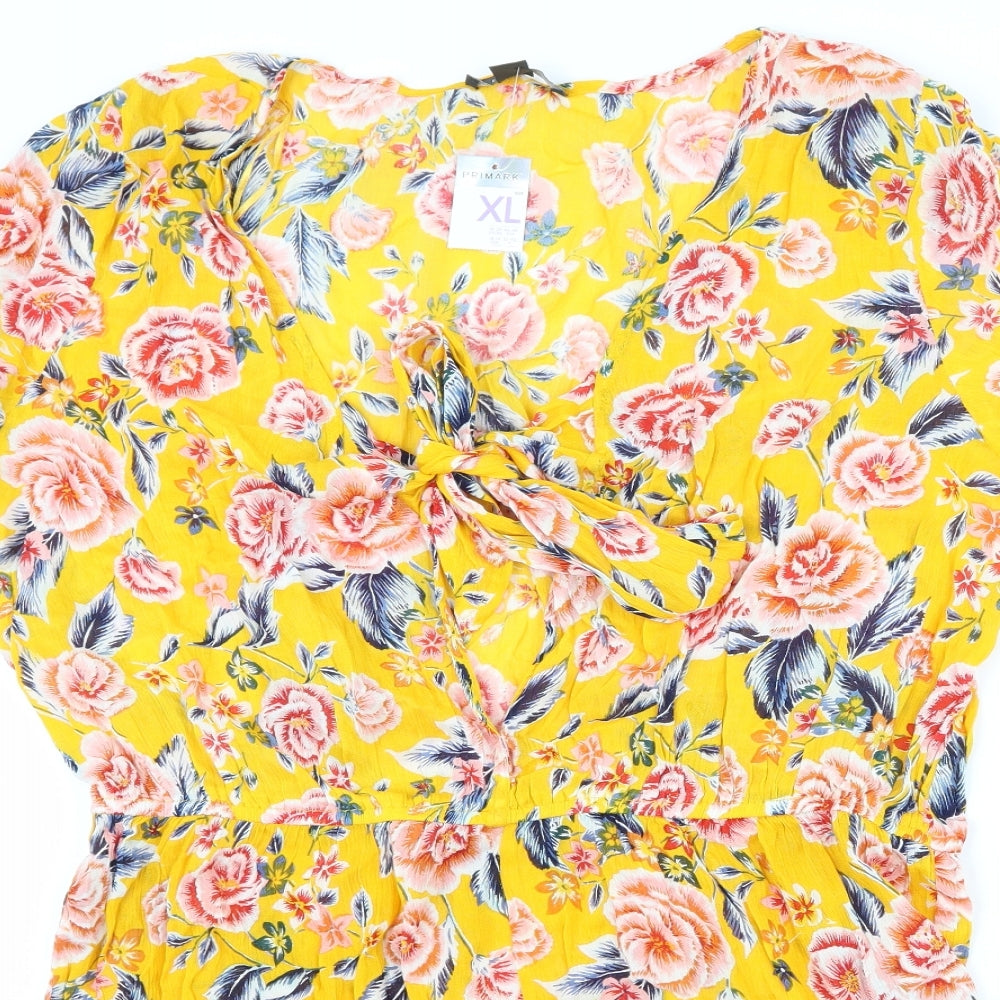 Primark Womens Yellow Floral  Playsuit One-Piece Size XL
