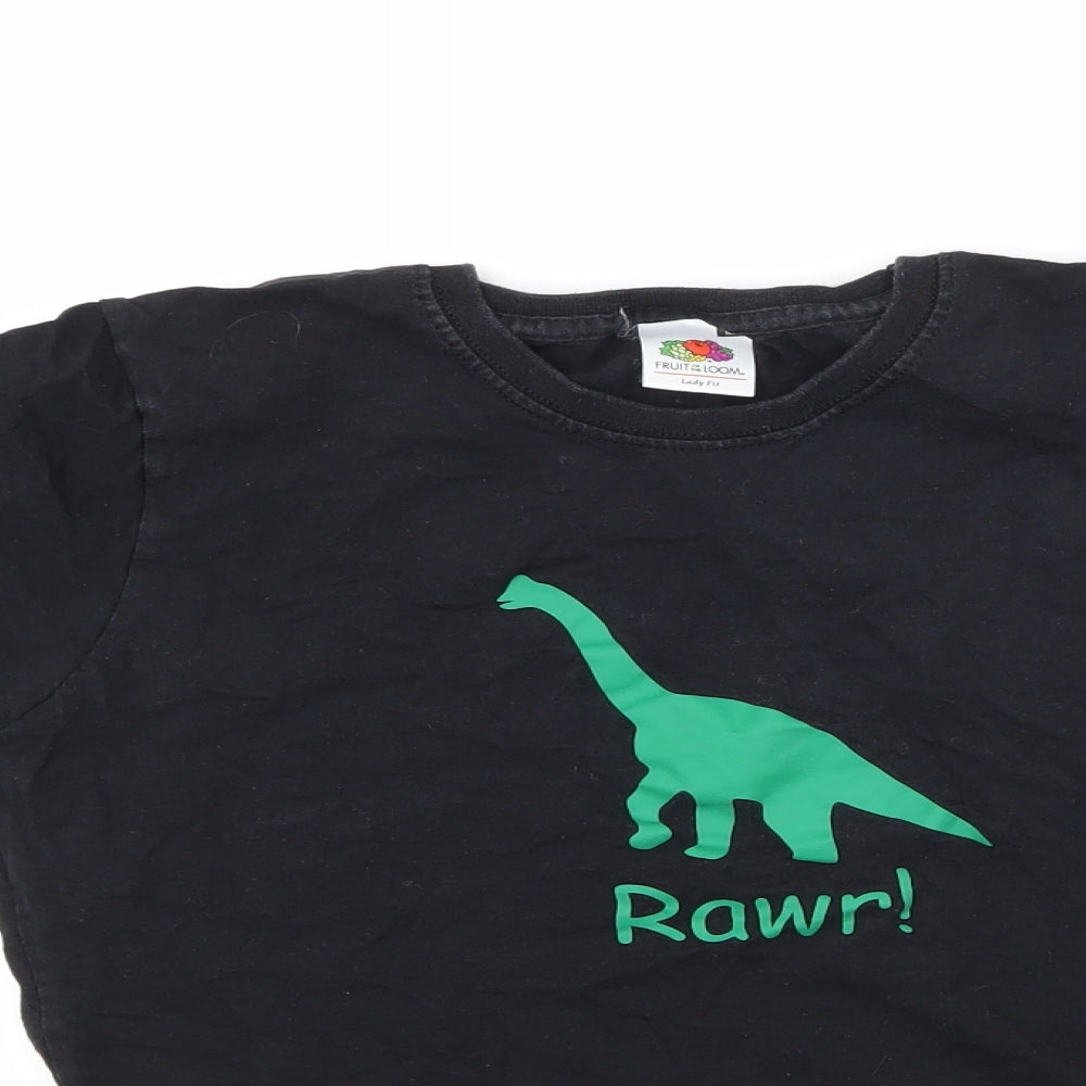 Fruit of the Loom Womens Black   Basic T-Shirt Size M  - DInosaur
