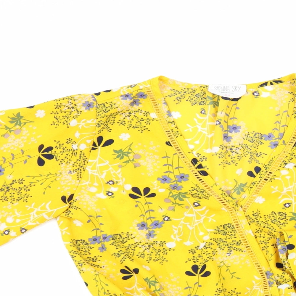 Sienna Sky Womens Yellow Floral  Basic Blouse Size XS