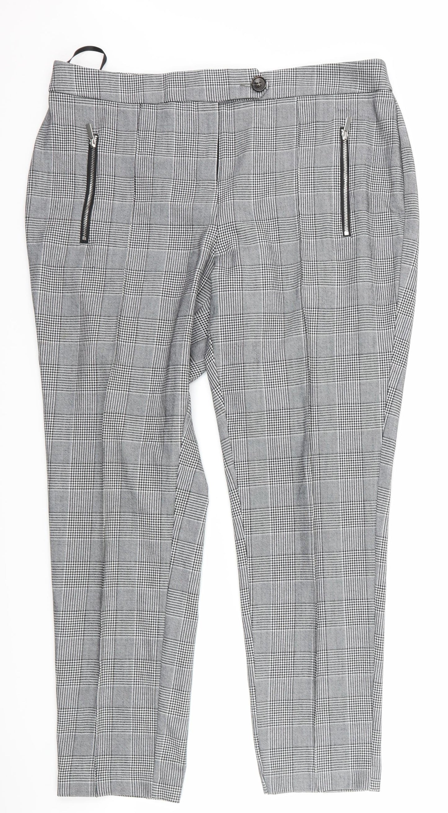 F&F Womens Grey Houndstooth  Trousers  Size 14 L28 in