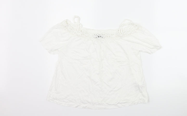 New Look Womens White   Basic T-Shirt Size 6  - Cut Out Shoulder