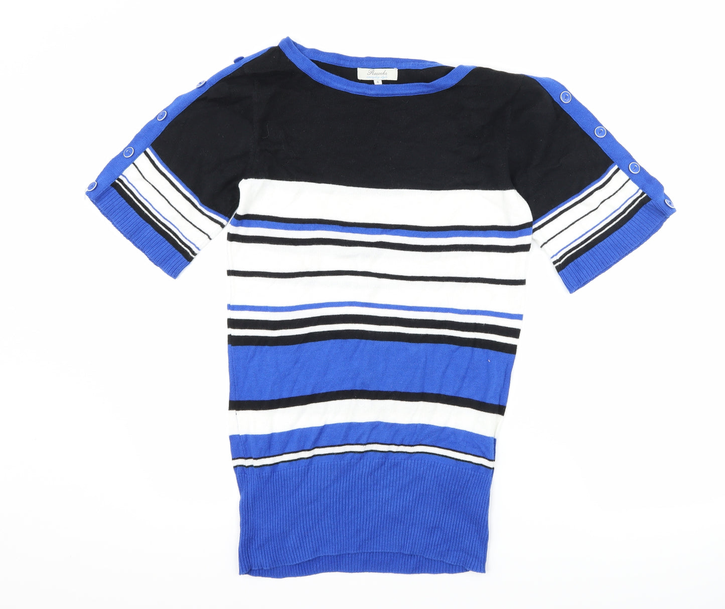 Peacocks Womens Blue Striped  Basic T-Shirt Size 8