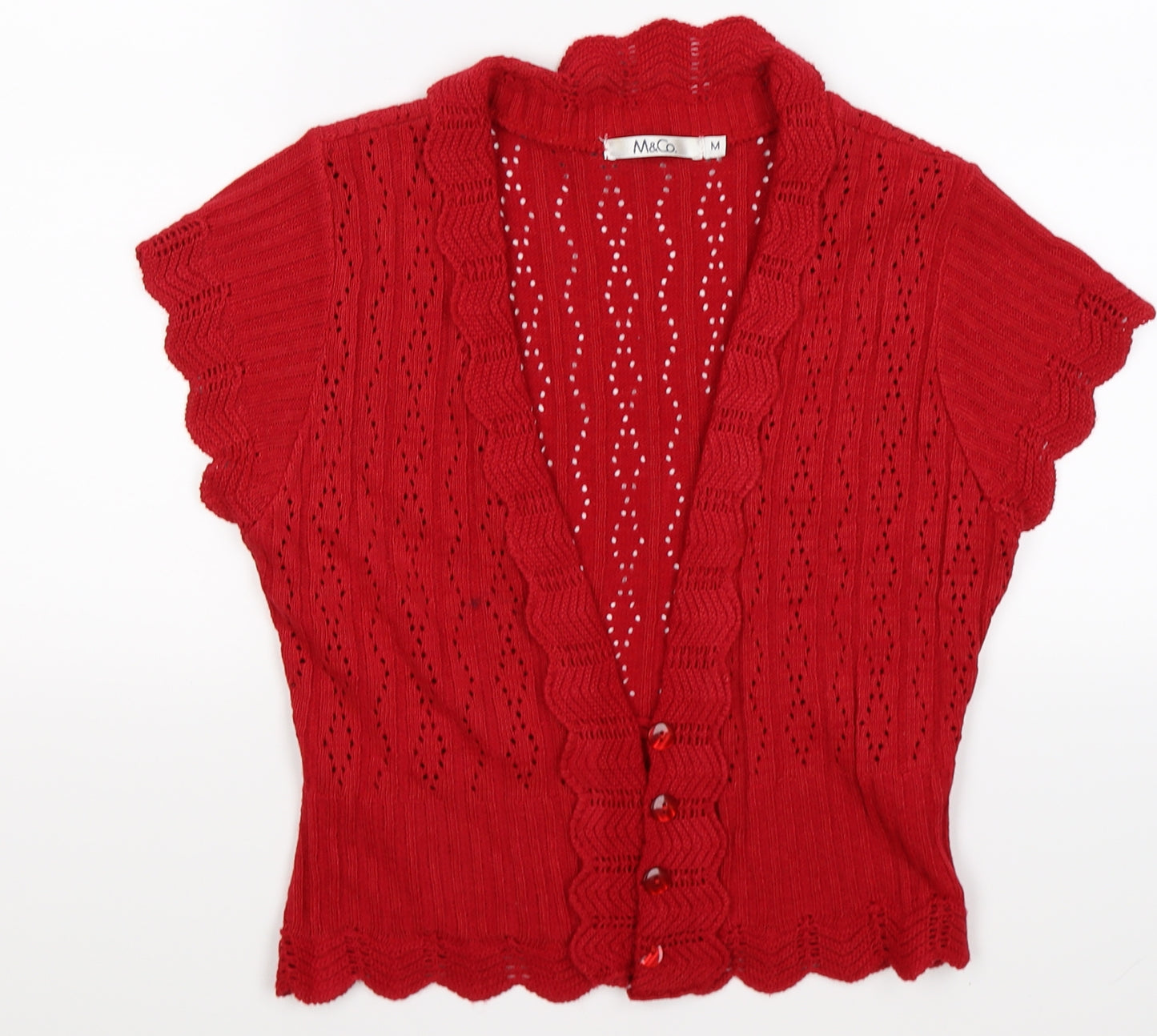 M&Co Womens Red  Crochet Cardigan Jumper Size M