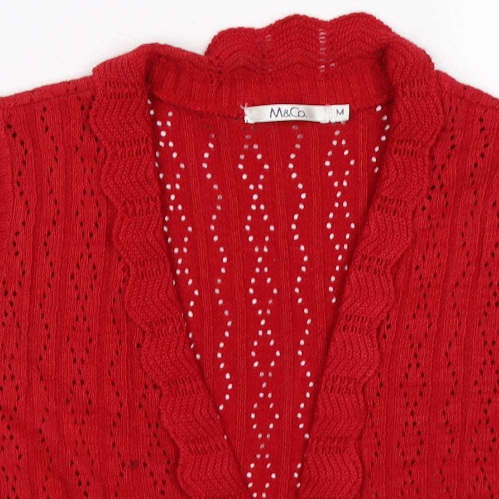 M&Co Womens Red  Crochet Cardigan Jumper Size M