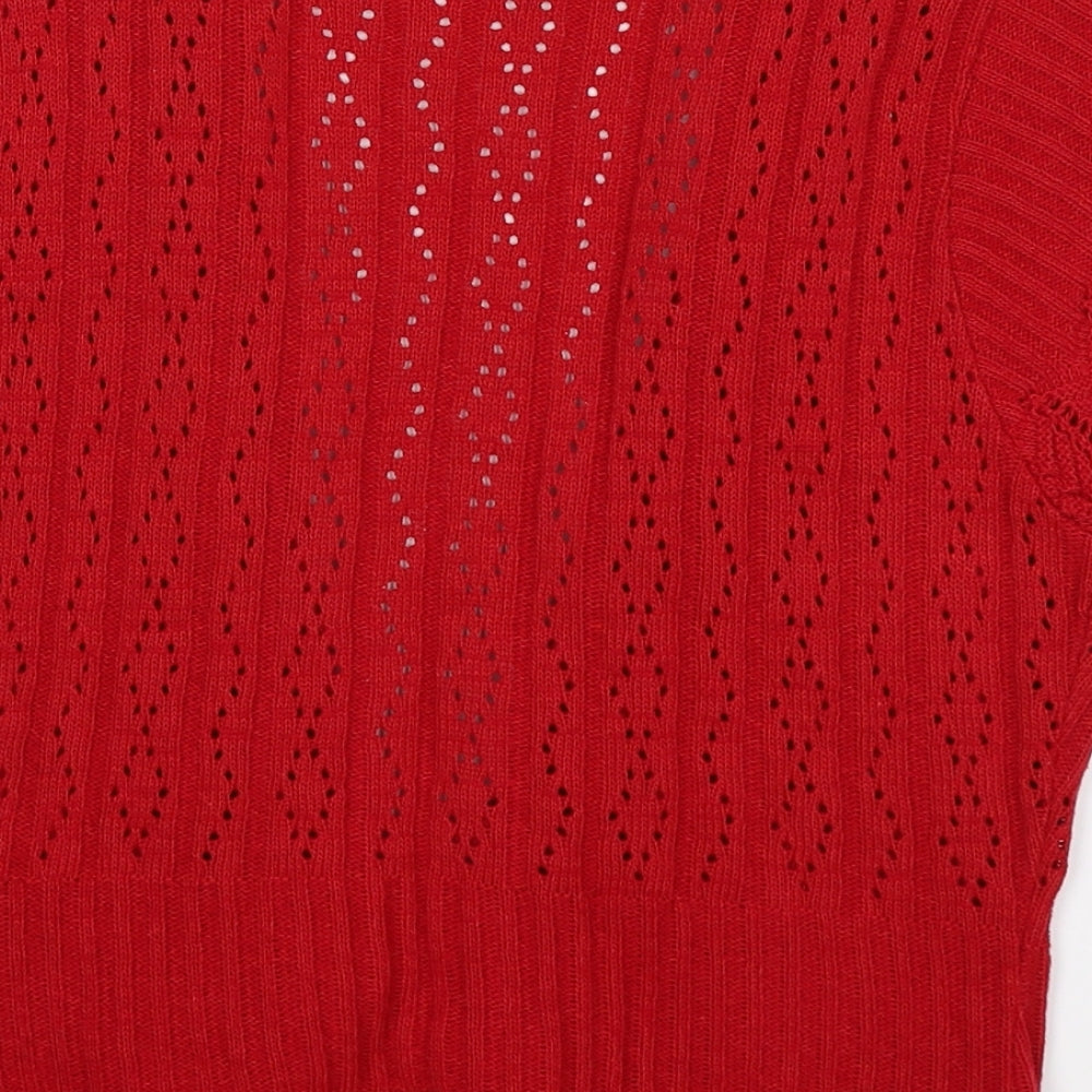 M&Co Womens Red  Crochet Cardigan Jumper Size M