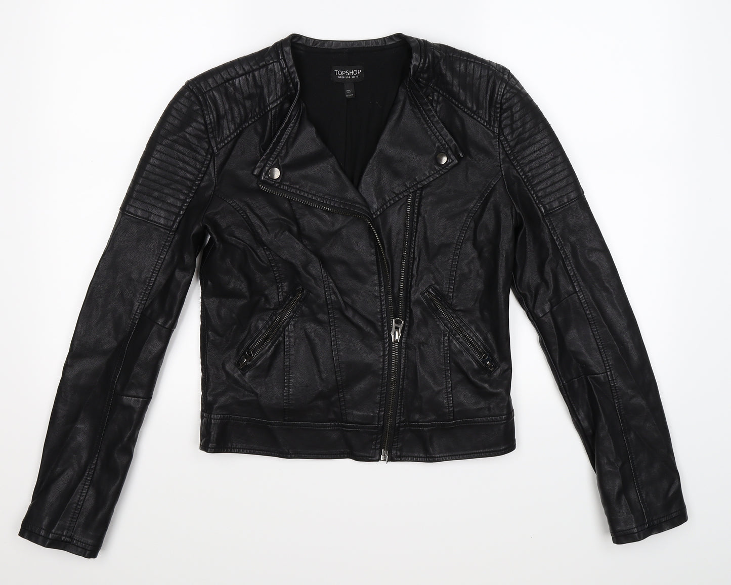 Topshop Womens Black   Biker Jacket Size 10  - faux leather