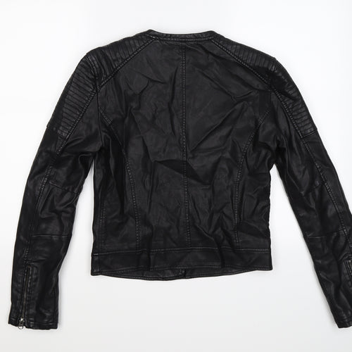 Topshop Womens Black   Biker Jacket Size 10  - faux leather