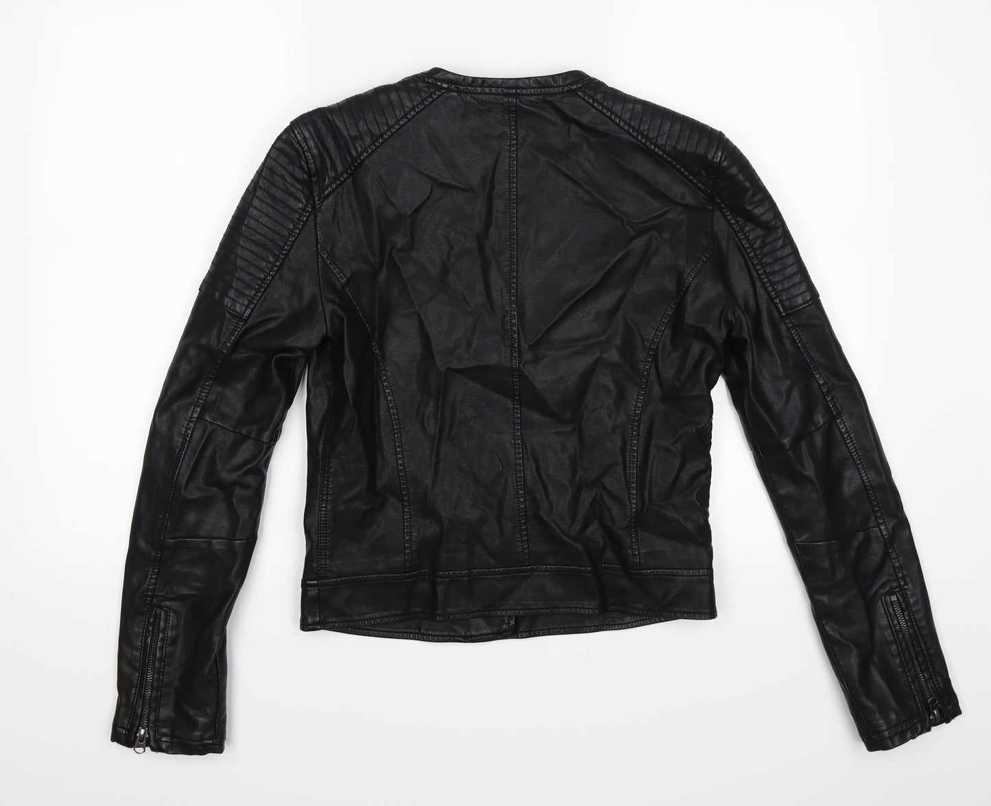 Topshop Womens Black   Biker Jacket Size 10  - faux leather