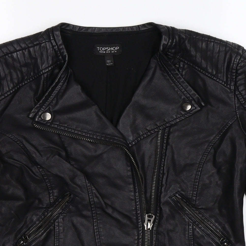 Topshop Womens Black   Biker Jacket Size 10  - faux leather