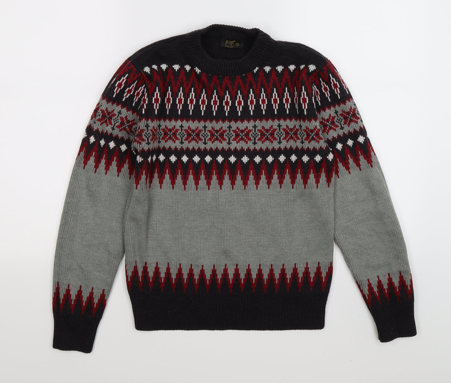 POP Mens Grey Argyle/Diamond Knit Pullover Jumper Size XS