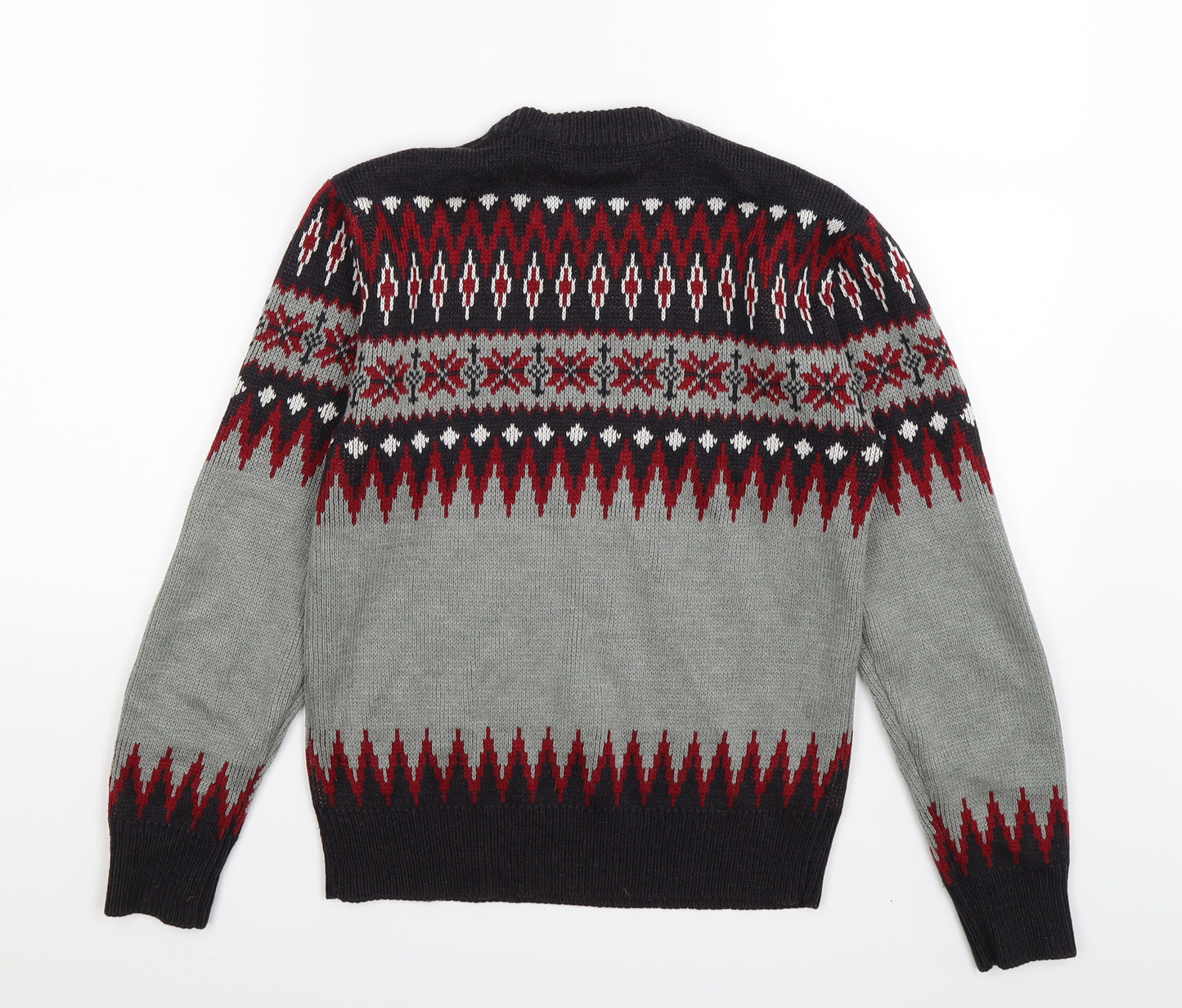 POP Mens Grey Argyle/Diamond Knit Pullover Jumper Size XS
