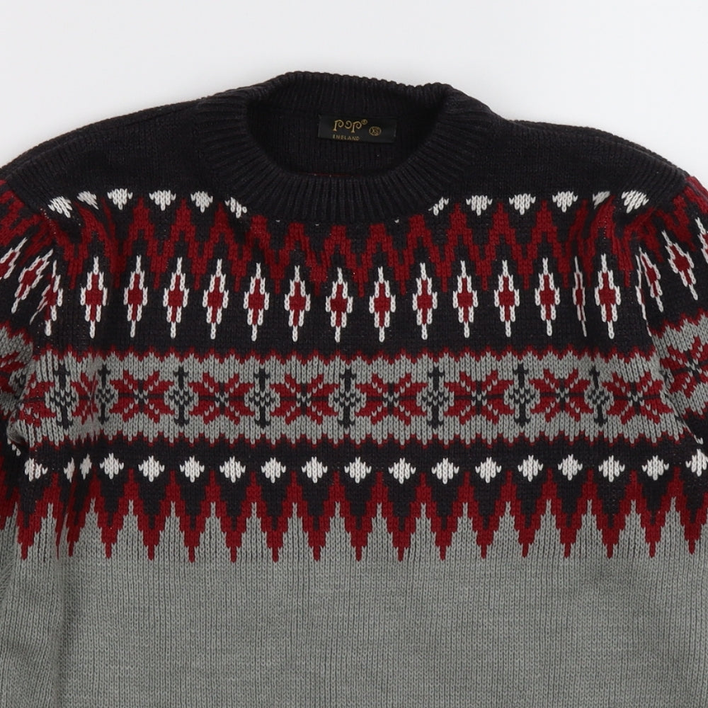 POP Mens Grey Argyle/Diamond Knit Pullover Jumper Size XS