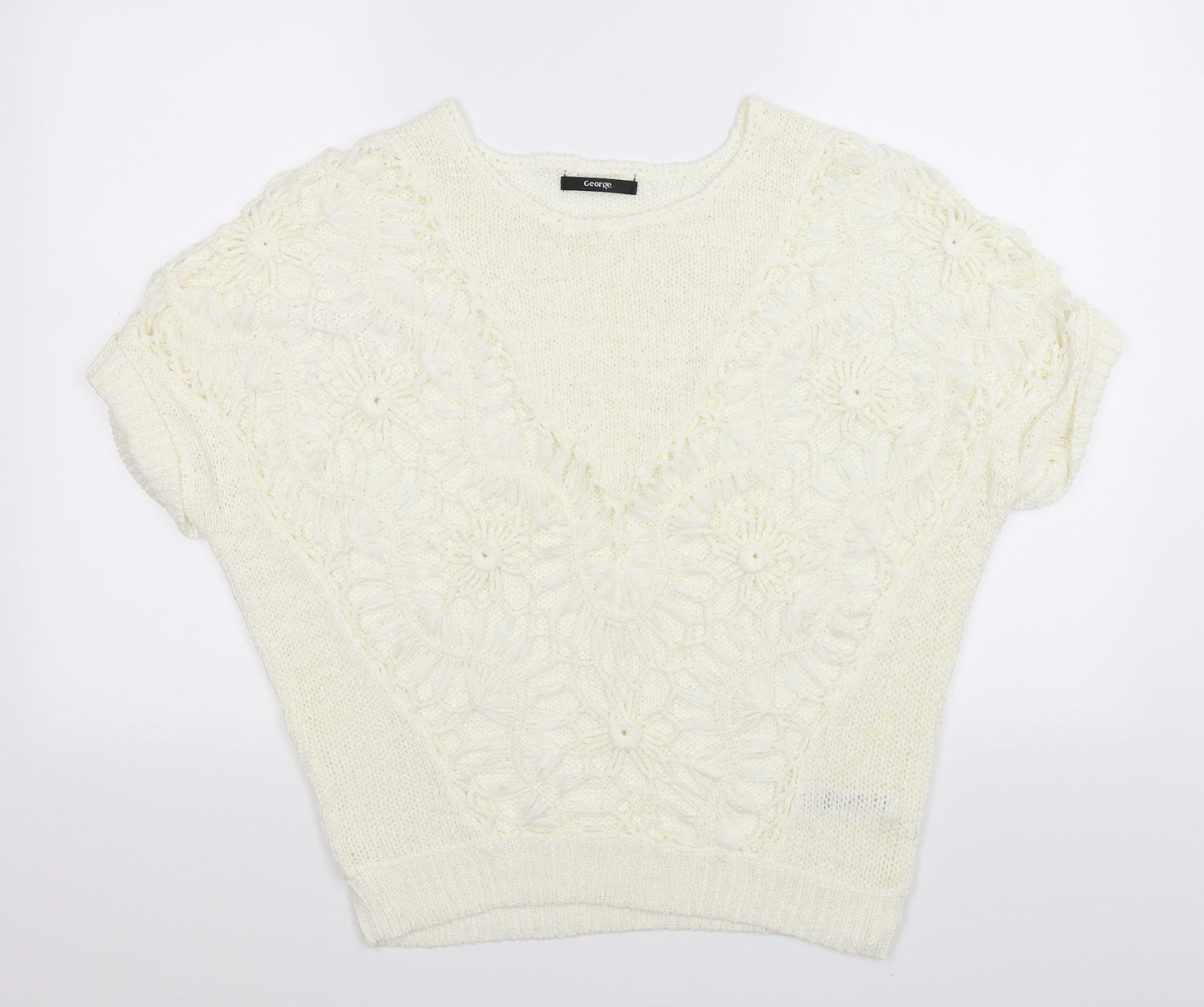 George Womens Beige Floral Knit Pullover Jumper Size M  - open front