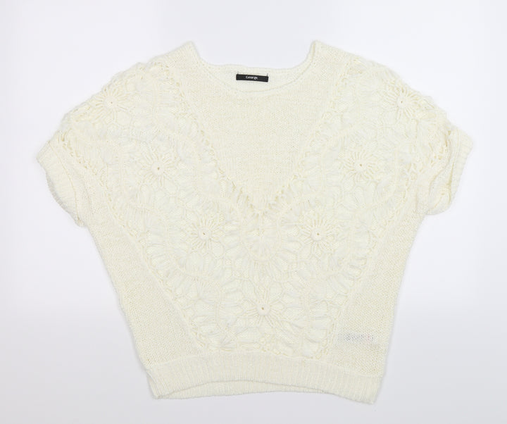 George Womens Beige Floral Knit Pullover Jumper Size M  - open front
