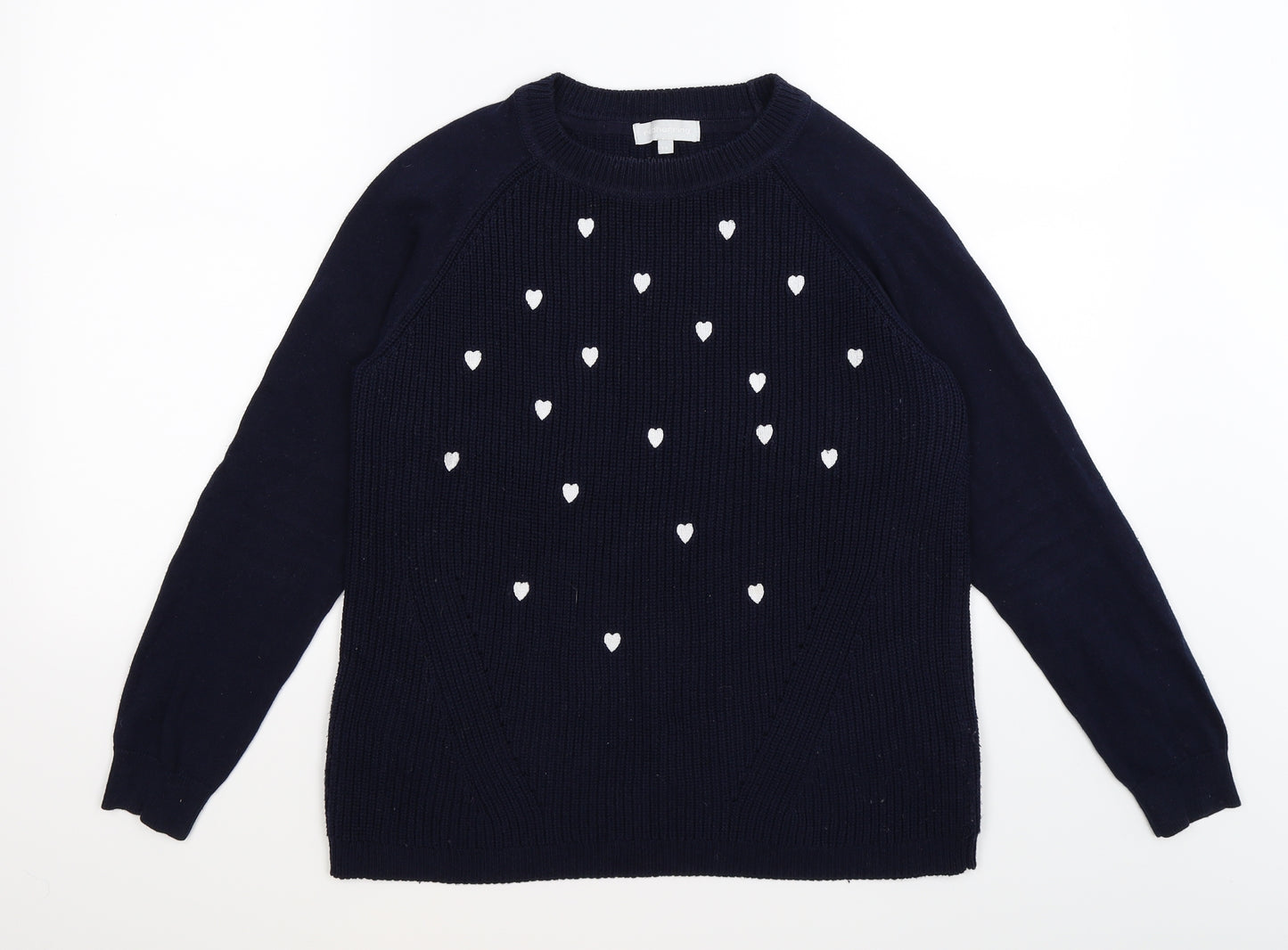 Red Herring Womens Blue Polka Dot Knit Pullover Jumper Size 14  - hearts