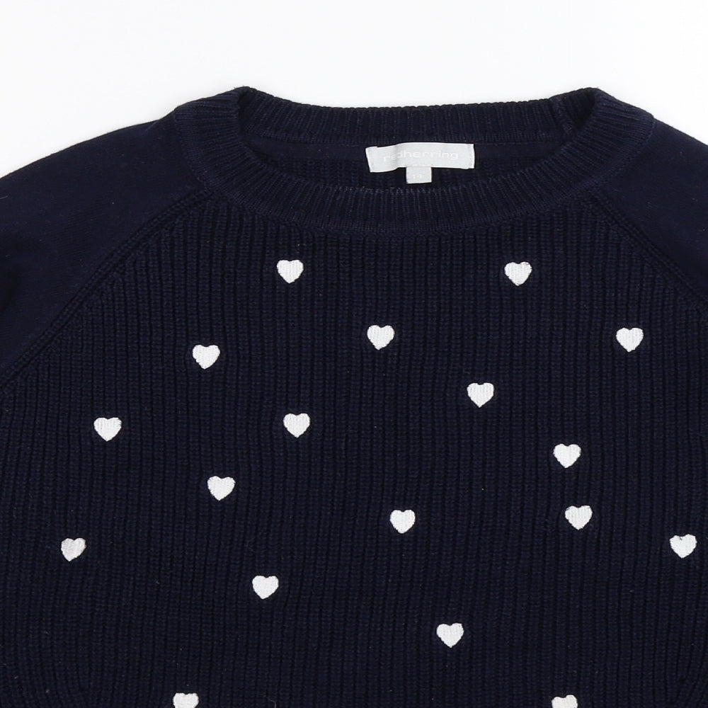 Red Herring Womens Blue Polka Dot Knit Pullover Jumper Size 14  - hearts