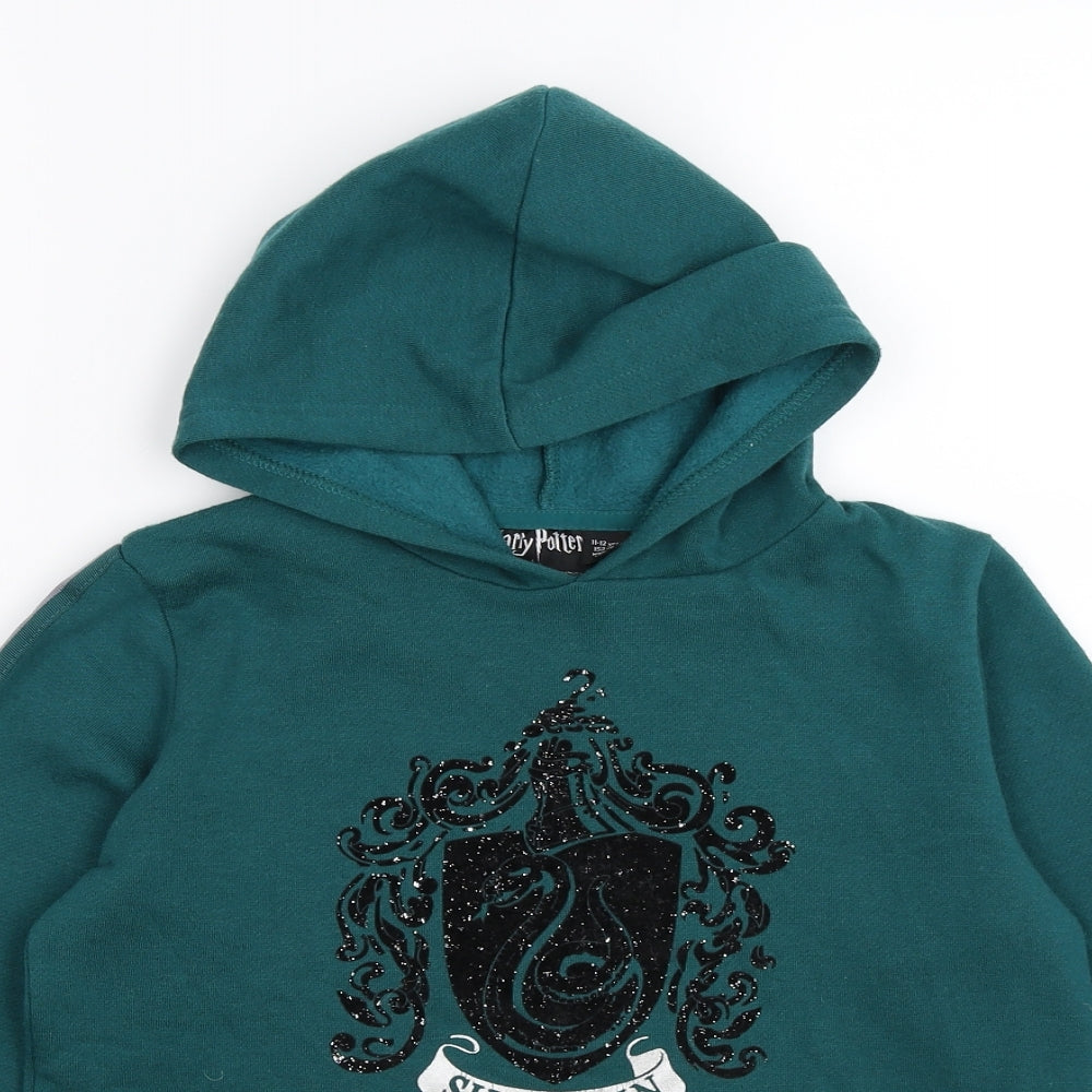 Harry Potter Girls Green   Pullover Hoodie Size 11-12 Years  - SLYHERIN